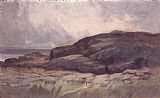 Edward Mitchell Bannister Famous Paintings - landscape with rock
